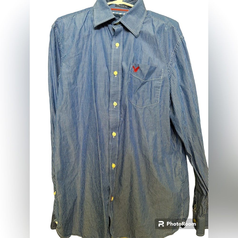 Men’s-Abercrombie Striped Blue & WhiteVintage XL Dress Shirt - Picture 1 of 6